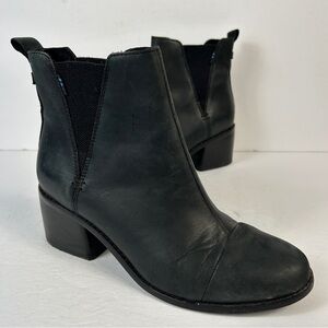 Toms Black Leather Ankle Booties 8.5